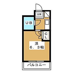ローズガーデンA69番館 1Kの間取図画像