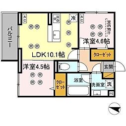 スリーレイヤー柏の葉 2階2LDKの間取り