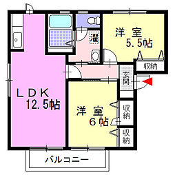 メゾン狩川B 2LDKの間取図画像