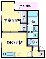 フジパレス杉本町WEST 1DKの間取図画像