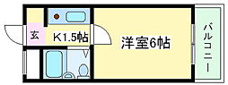 ロイヤルハイツ住吉 1Kの間取図画像