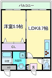 アンジュール万代 1LDKの間取図画像