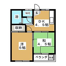 ＨＯＵＳＥ　ＳＵＮＮＹ　Ａ 1階2DKの間取り