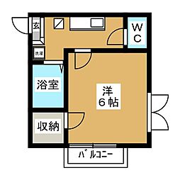 エルミタージュ 1Kの間取図画像