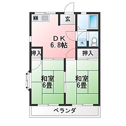 グリーンハイツ田中 2DKの間取図画像