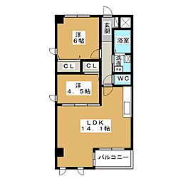 シューペリア 2LDKの間取図画像