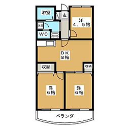 アメニティー芦田第3マンション 3DKの間取図画像
