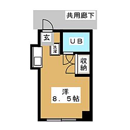 アローシャイン2 ワンルームの間取図画像