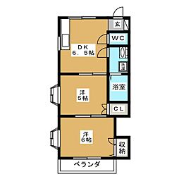 ベルメゾン富浜 2階2DKの間取り