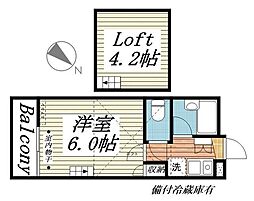 ジュネパレス松原A 2階1Kの間取り