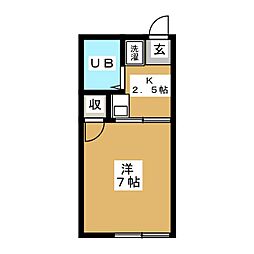ホトコーポ2 1Kの間取図画像