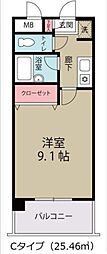 リバレイン 1Kの間取図画像