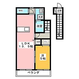 プライム　ヴィエナ 2階1LDKの間取り