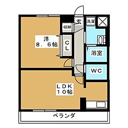 ロイヤルパレス市川 2階1LDKの間取り