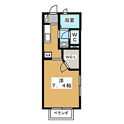 リバティオーク 2階1Kの間取り