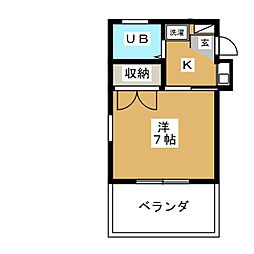 サンパレス大和田 1階1Kの間取り