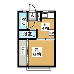 ティーズフラット 1Kの間取図画像