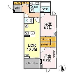 市川市大和田2丁目アパート 2LDKの間取図画像