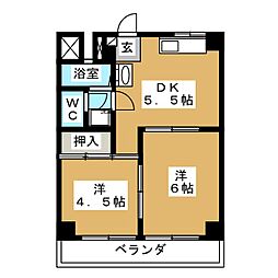 セントラルスクウェア秦 3階2DKの間取り
