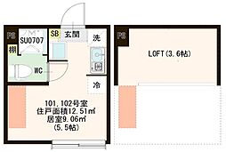 ハーモニーテラス新小岩IV 1階ワンルームの間取り