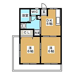 コーポ荒井 3階2DKの間取り