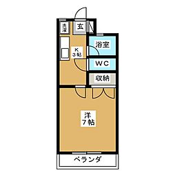 ニューライフ越塚 1Kの間取図画像