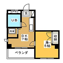 スクエアヒルズ 1DKの間取図画像