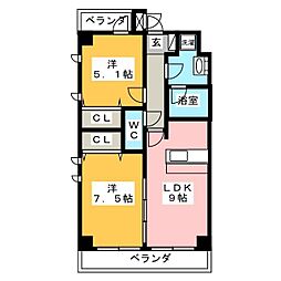 エスポワール江戸川 2DKの間取図画像
