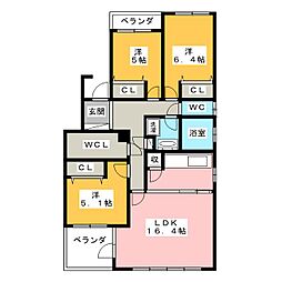 グランドコートA棟 3SLDKの間取図画像