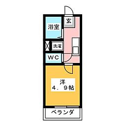 フラットウェルズ 1Kの間取図画像
