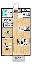 エスポワール二の宮 1LDKの間取図画像