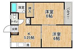 LAX千現 2DKの間取図画像