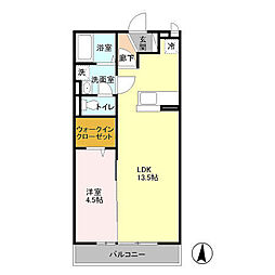 エムヒルズB 1LDKの間取図画像