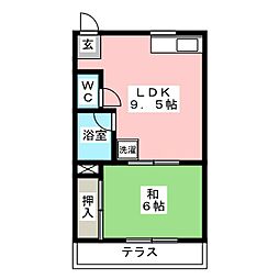 ジュネス明光Ｃ 2階1LDKの間取り