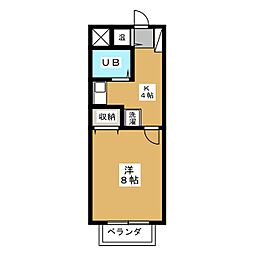 フラットスリーA 1Kの間取図画像