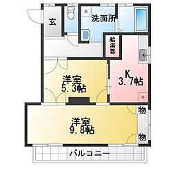 若草ハイツ 2LDKの間取図画像