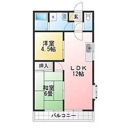 コーポラス丸秀B 2LDKの間取図画像