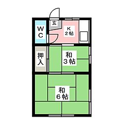 陽光荘 2階2Kの間取り