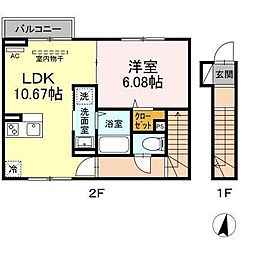 セレスティア北小岩 2階1LDKの間取り