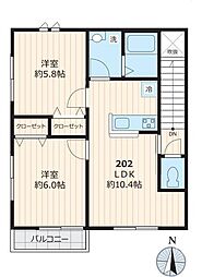 エテルノ小平B 2LDKの間取図画像
