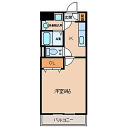 西武池袋線 東久留米駅 徒歩11分の賃貸マンション 1階1Kの間取り