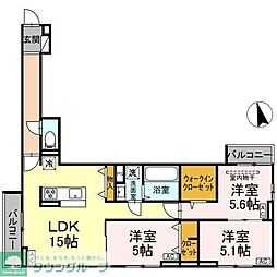 西武池袋線 石神井公園駅 徒歩14分の賃貸アパート 3階3LDKの間取り