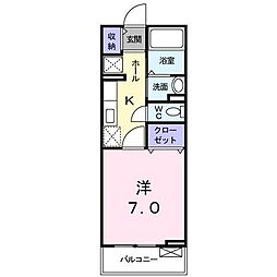 グランドライフB棟 1Kの間取図画像