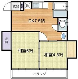 第二フルール斉田 2DKの間取図画像