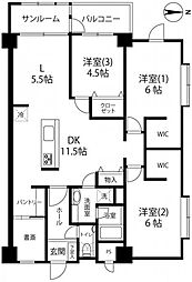 信開ドムス野村 3LDKの間取図画像