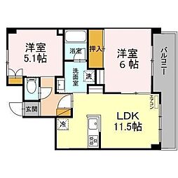 フジ・ヴェール毘沙門堂 2LDKの間取図画像
