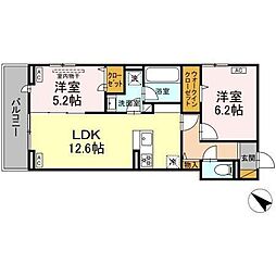 船橋市上山町2丁目アパート 2LDKの間取図画像