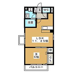 アネックスセキセン弐番館 1LDKの間取図画像