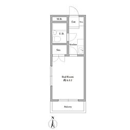 アサヒコーポ中山 1Kの間取図画像