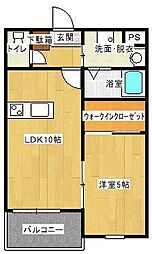 レヴェール稗田 1階1LDKの間取り